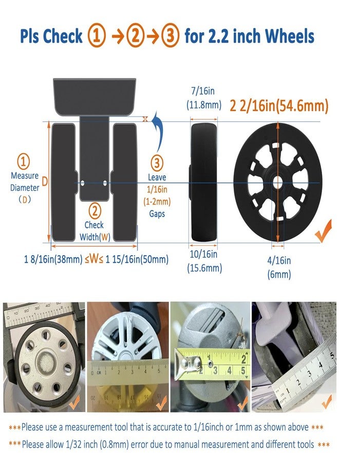 ASUNTOM Luggage Wheels Replacement Set 4PCS Dia 2.2in Thick 12mm TPU Rubber Spinner Wheel with 2 Size Axles Full Set Repair Tool for Spinner Suitcase Trolley Bag Drawbar Travel Box - Image 2